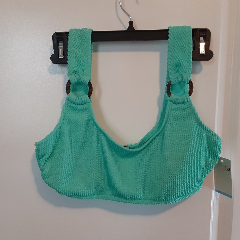 SO Textured Seafoam or Aqua Womens' Bandeau Bikini top w Brown Rings